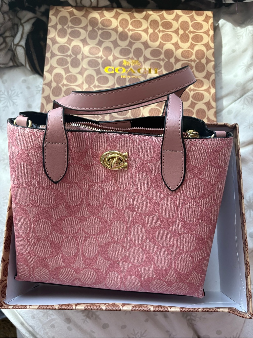 Coach Pink Signature Mini Tote with Gold Hardware